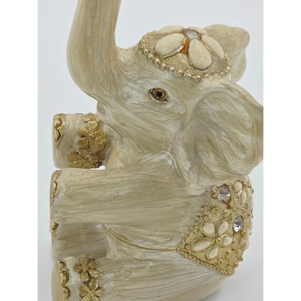 Elephant Trunk Up Jeweled Rhinestone Ring Holder Good Luck Figurine